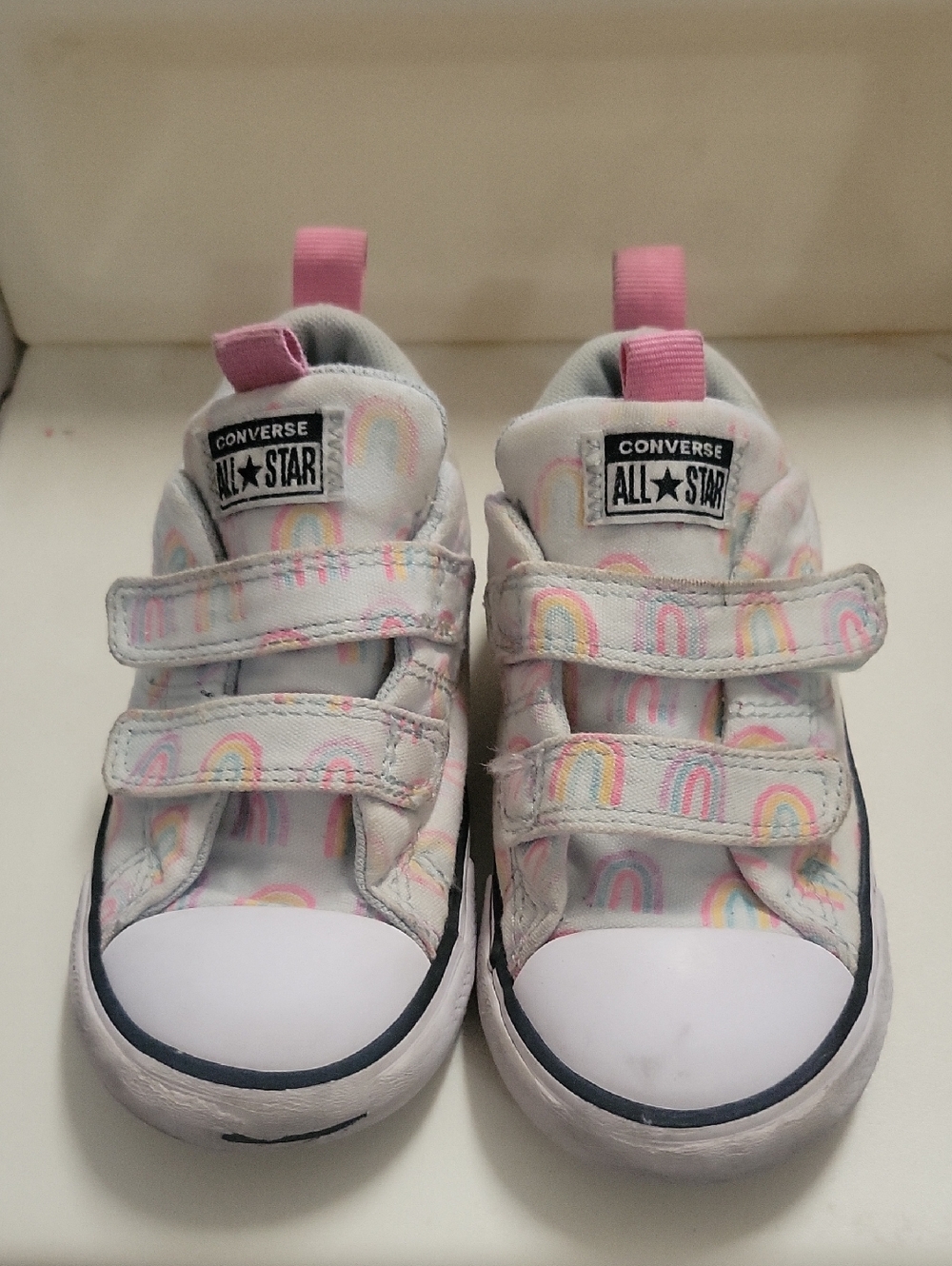 Converse Kids White Sneakers with Pastel Rainbow Accents